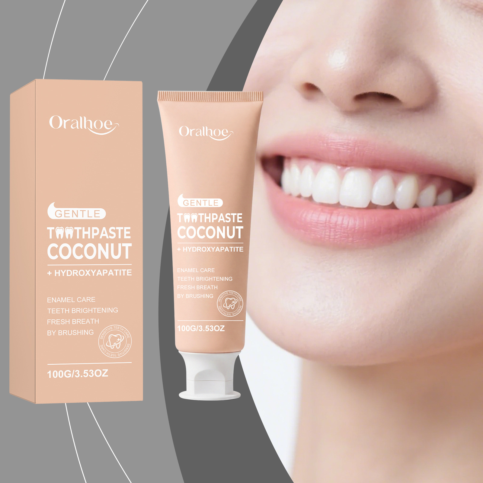 Teeth Whitening Gum - Oralhoe Coconut Toothpaste with Hydroxyapatite Teeth