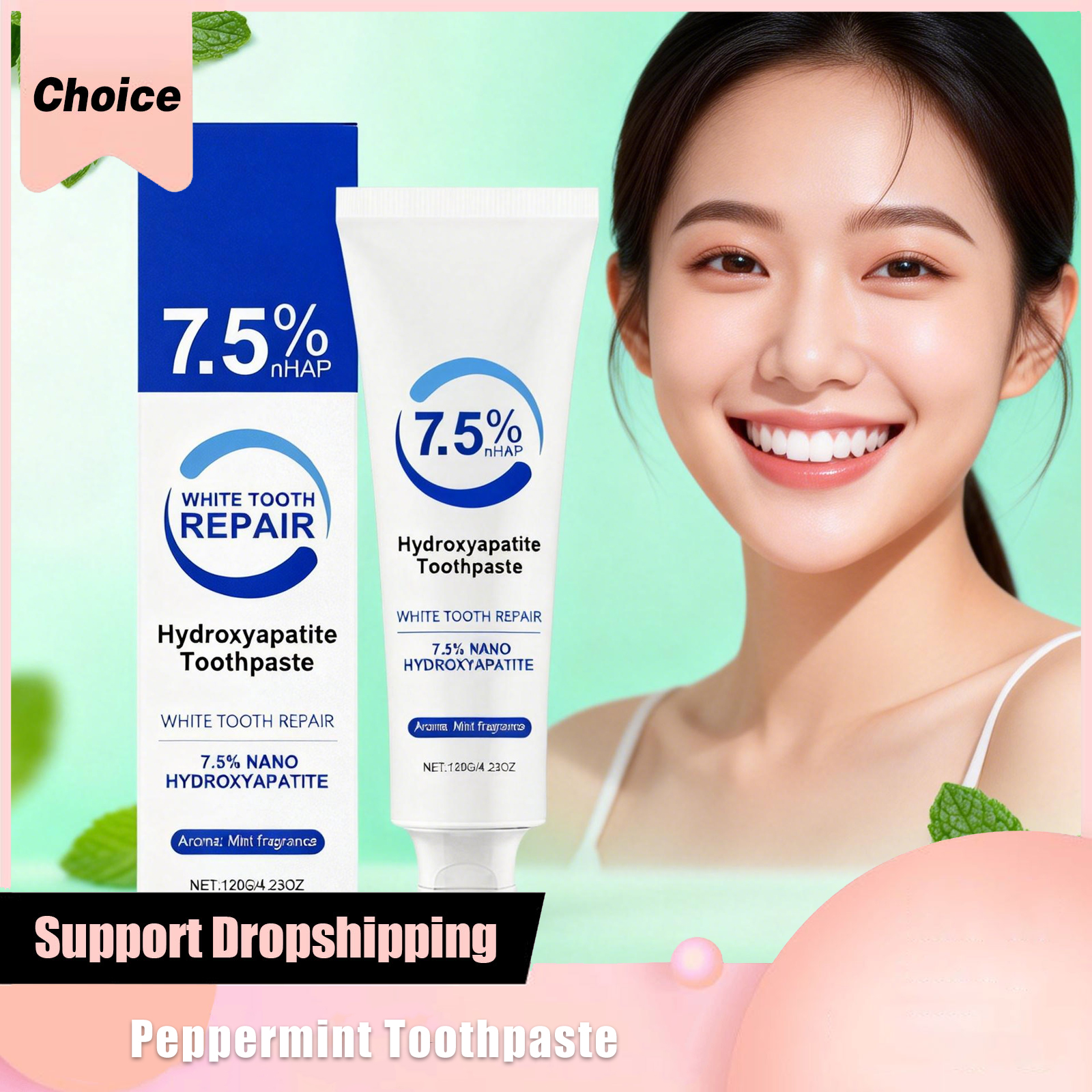 Teeth Whitening Foam Toothpaste - 7.5% Hydroxyapatite Peppermint Toothpaste Whitens Teeth