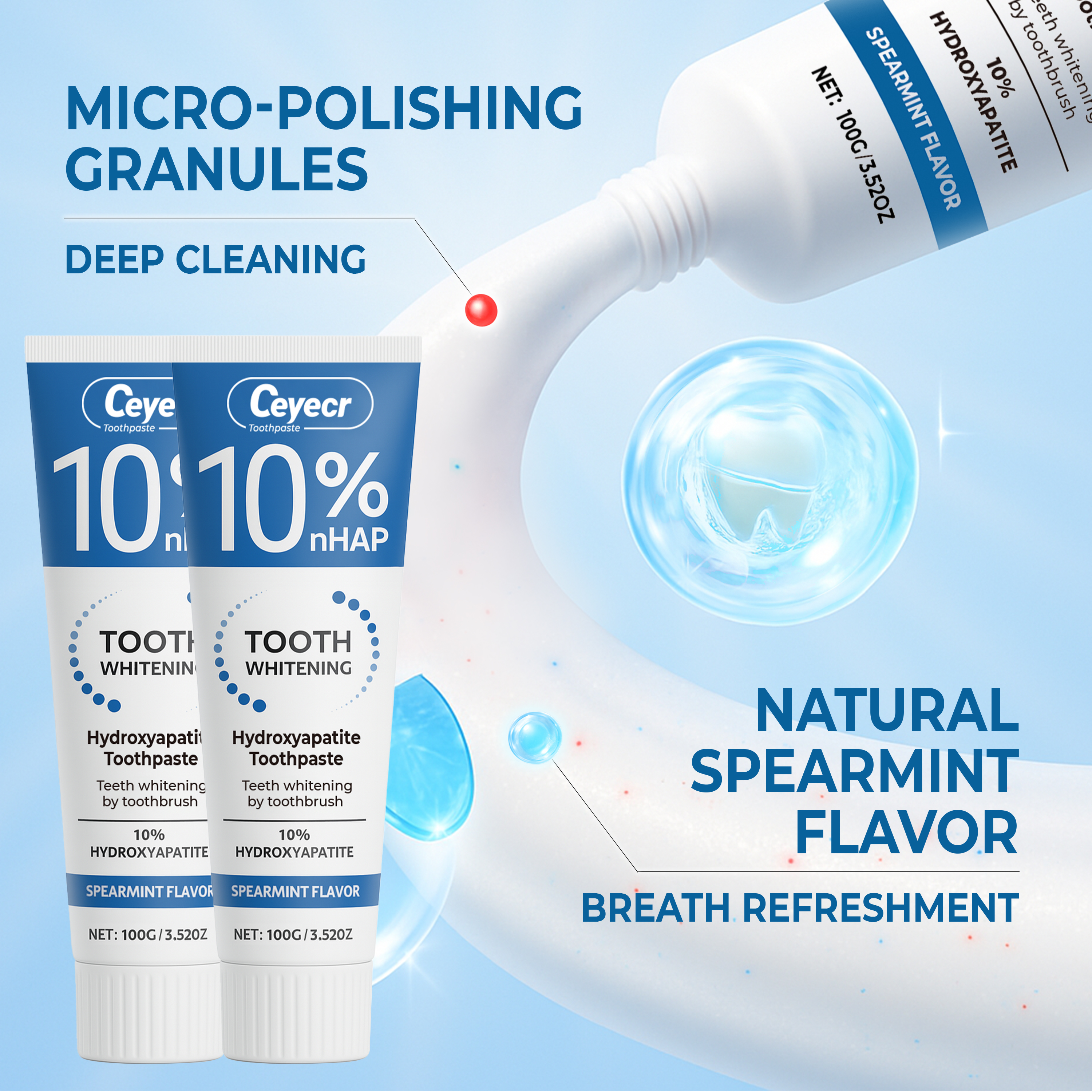 Teeth Whitening Treatment - 10% Hydroxyapatite toothpaste, 10% hydroxyapatite whitening