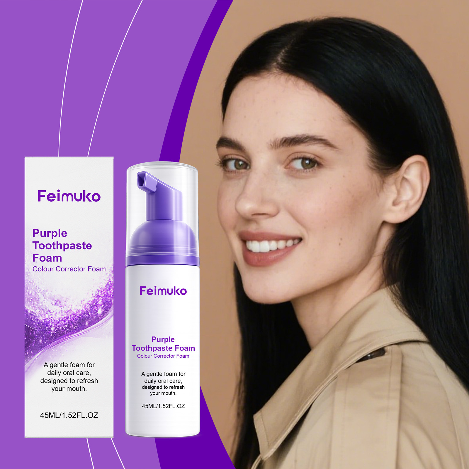 Feimuko Purple Toothpaste Foam - Teeth Whitening Foam Toothpaste ulasan dan harga