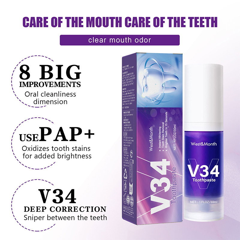 V34 Purple Toothpaste Mousse 3 - Teeth Whitening Gum ulasan dan harga