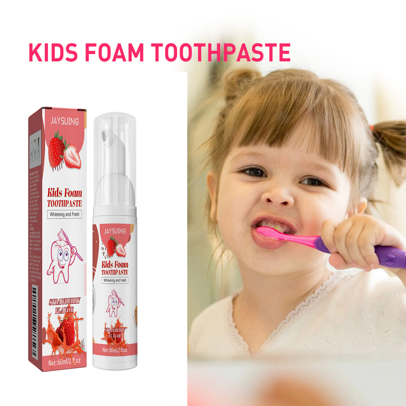 Strawberry-Flavored Kids' Foam - Teeth Whitening Foam Toothpaste ulasan dan harga