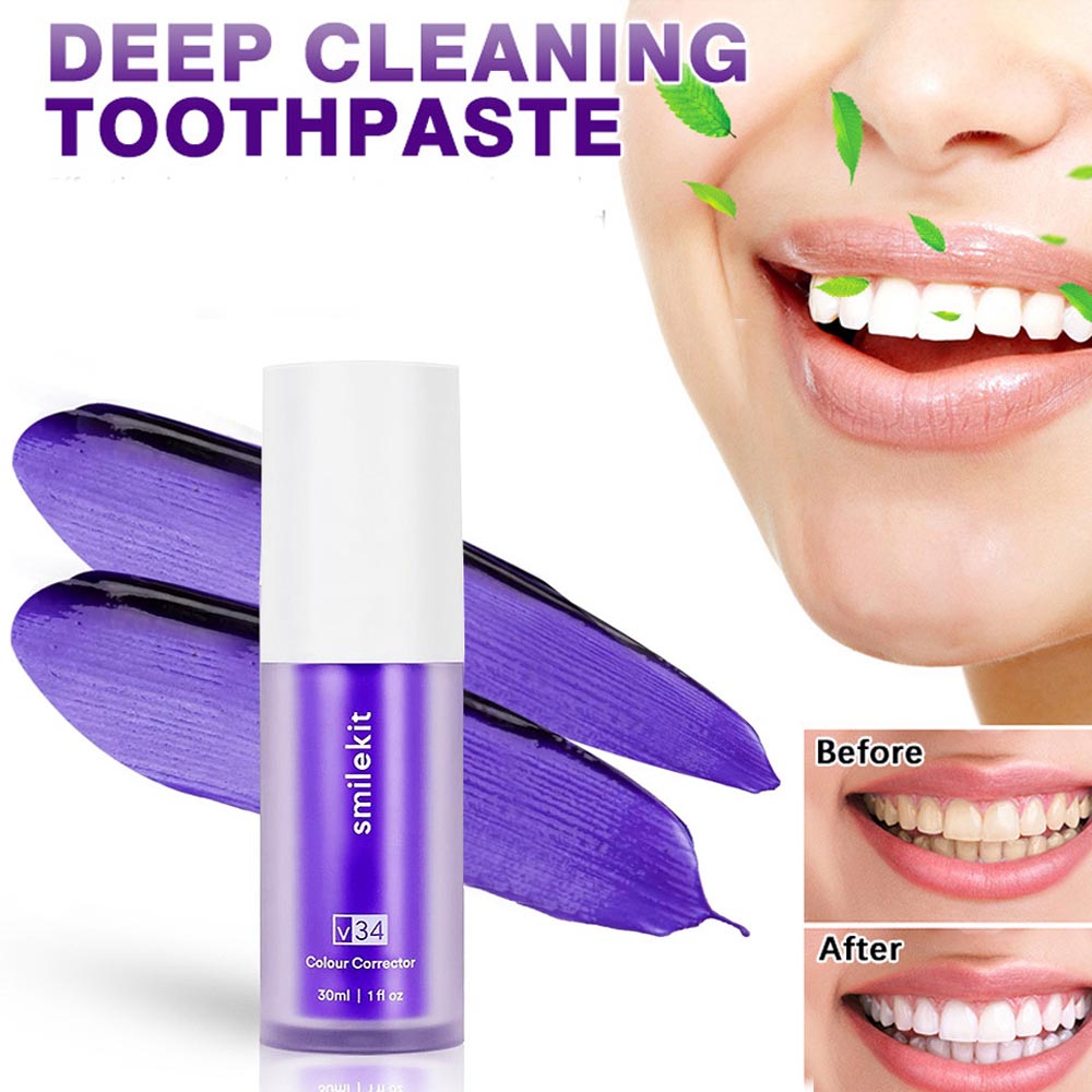 V34 Purple Brighten Whitening  - Teeth Whitening Foam Toothpaste ulasan dan harga